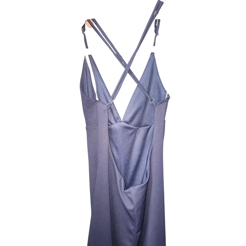 Lulus Navy Blue Wide Leg Jumpsuit V-Neck Open Back Crisscross Straps Small NWT